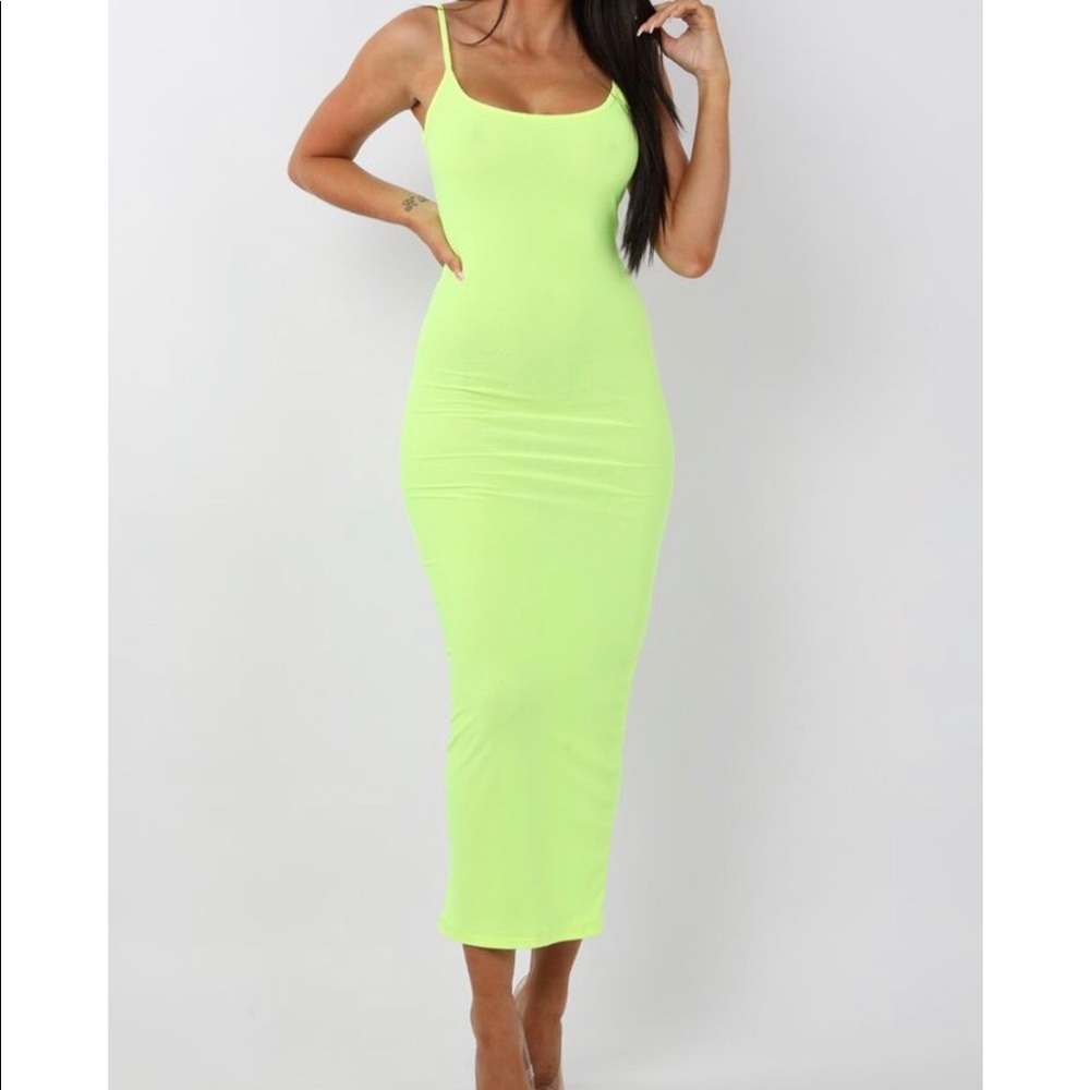 90s Vintage Neon Green Body-con Maxi Dress